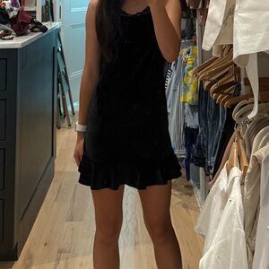 Velvet black mini dress with lace collar